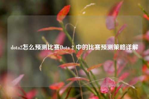 dota2怎么预测比赛Dota 2 中的比赛预测策略详解