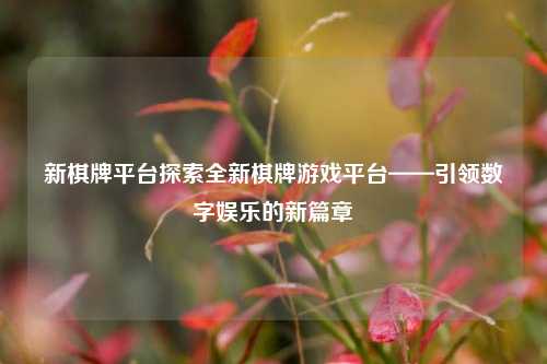 新棋牌平台探索全新棋牌游戏平台——引领数字娱乐的新篇章