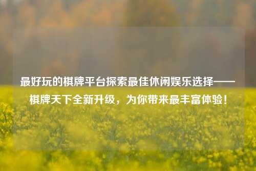 最好玩的棋牌平台探索最佳休闲娱乐选择——棋牌天下全新升级，为你带来最丰富体验！