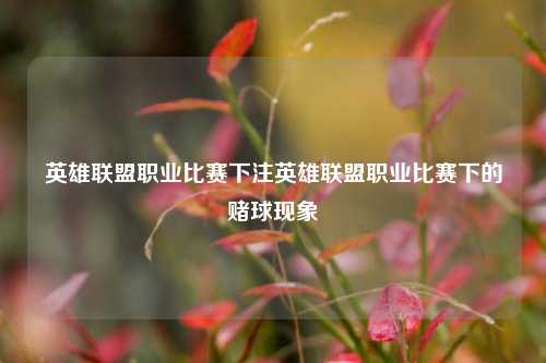 英雄联盟职业比赛下注英雄联盟职业比赛下的赌球现象