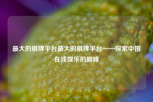 最大的棋牌平台最大的棋牌平台——探索中国在线娱乐的巅峰