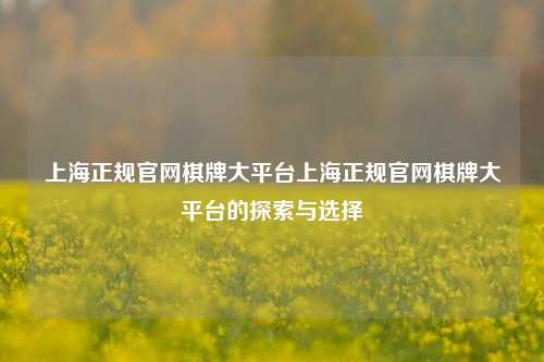 上海正规官网棋牌大平台上海正规官网棋牌大平台的探索与选择