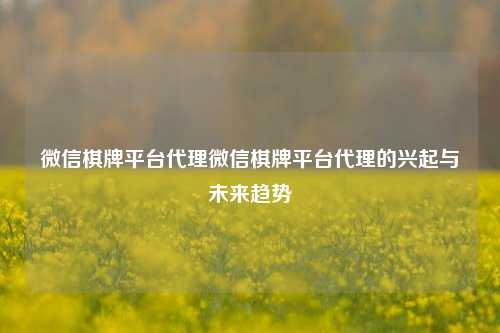 微信棋牌平台代理微信棋牌平台代理的兴起与未来趋势