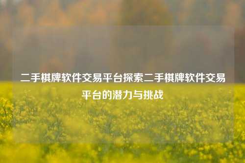 二手棋牌软件交易平台探索二手棋牌软件交易平台的潜力与挑战