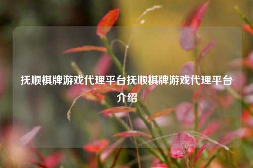 抚顺棋牌游戏代理平台抚顺棋牌游戏代理平台介绍
