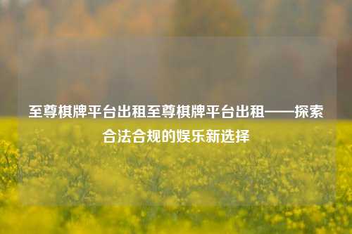 至尊棋牌平台出租至尊棋牌平台出租——探索合法合规的娱乐新选择
