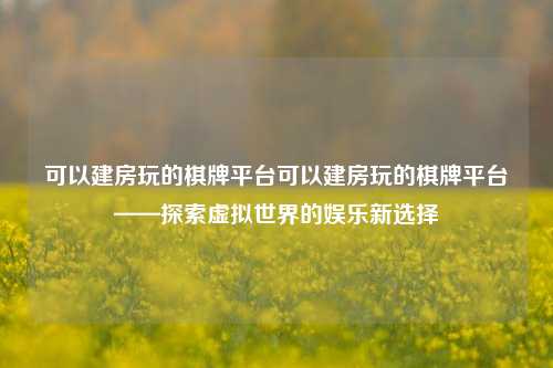 可以建房玩的棋牌平台可以建房玩的棋牌平台——探索虚拟世界的娱乐新选择