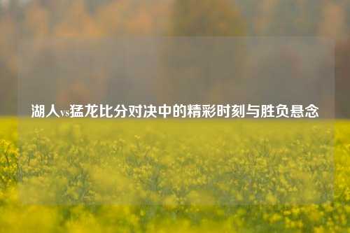 湖人vs猛龙比分对决中的精彩时刻与胜负悬念